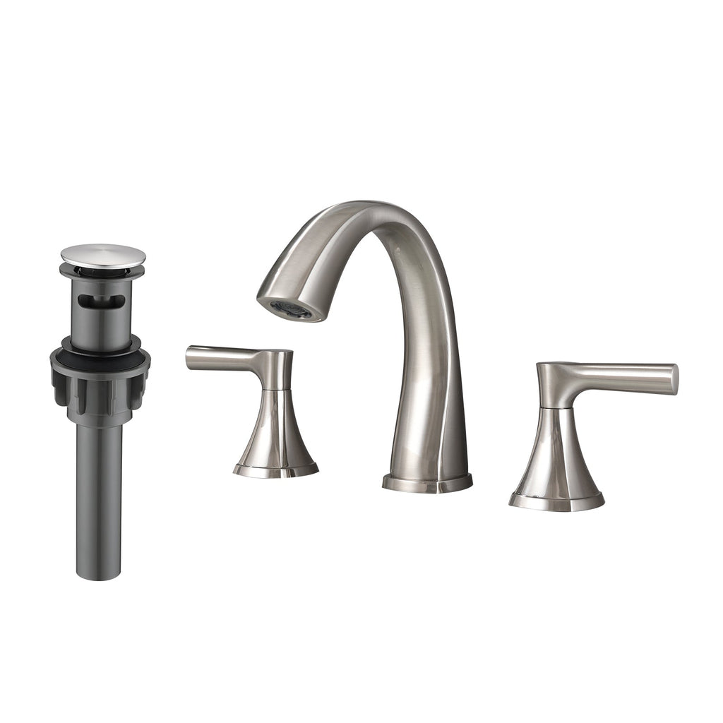Brushed Nickel Widespread Bathroom Sink Faucet with Drain Assembly Modern Bathroom Decor