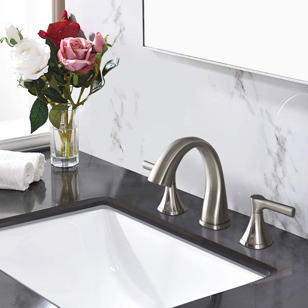 Brushed Nickel Widespread Bathroom Sink Faucet with Drain Assembly Modern Bathroom Decor