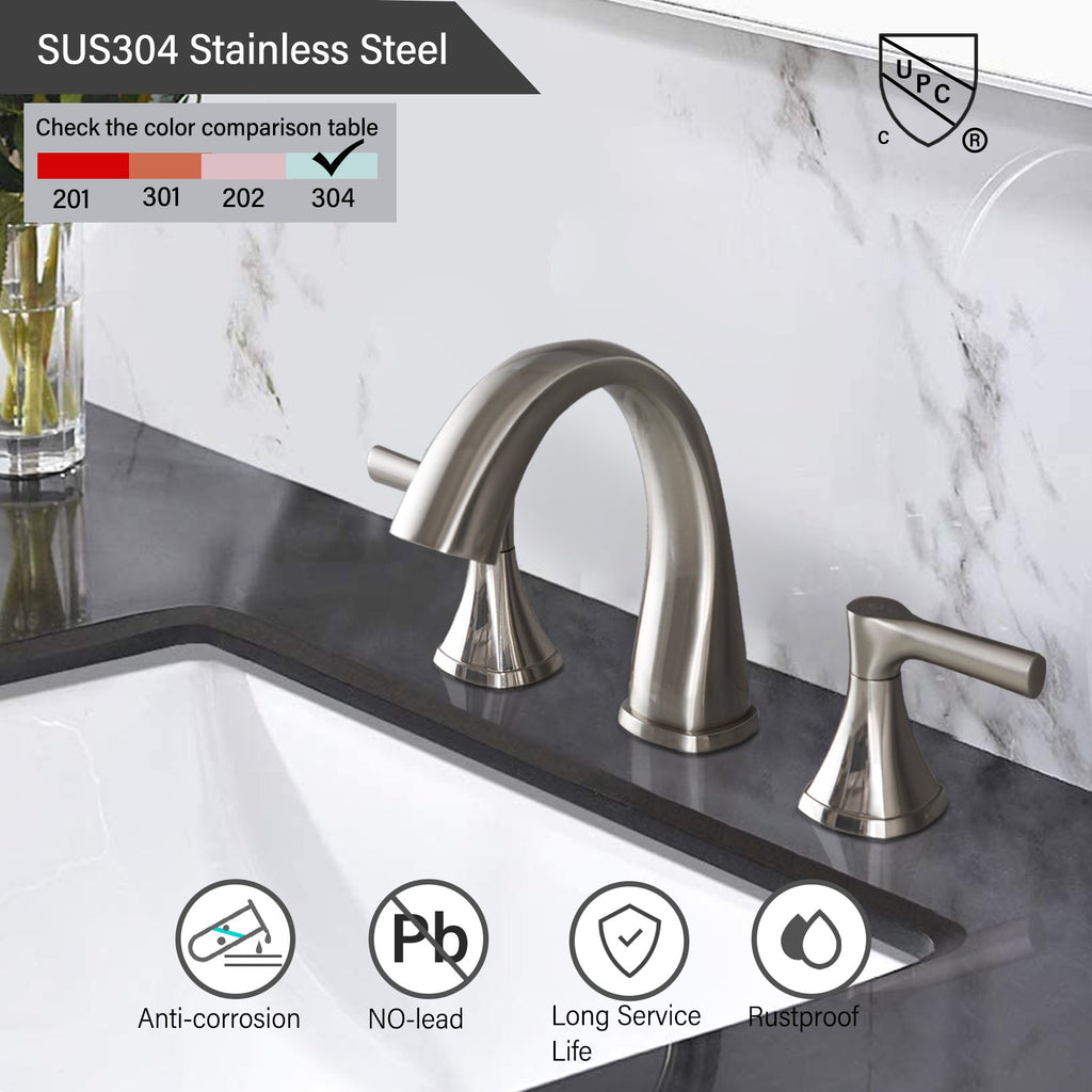 Brushed Nickel Widespread Bathroom Sink Faucet with Drain Assembly Modern Bathroom Decor