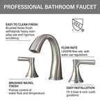 Brushed Nickel Widespread Bathroom Sink Faucet with Drain Assembly Modern Bathroom Decor