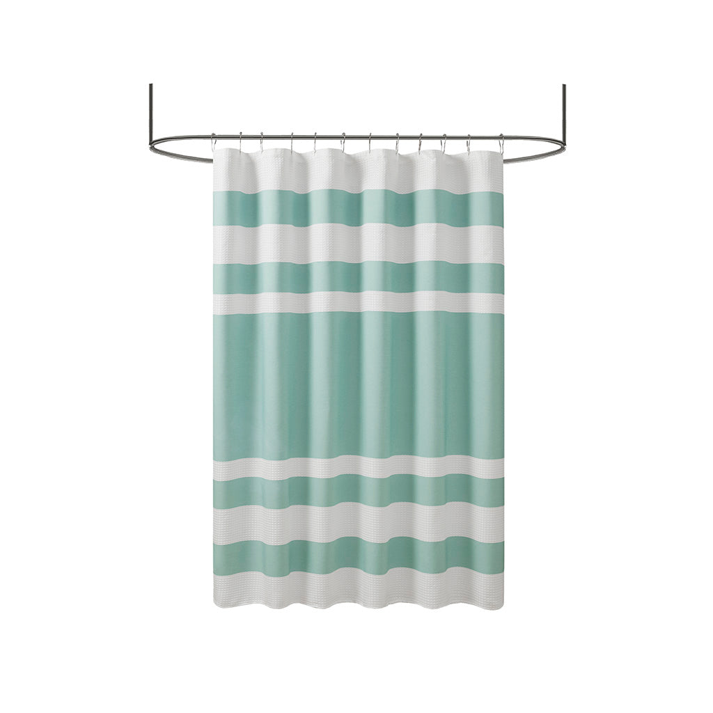 Aqua Polyester Shower Stripe Curtain