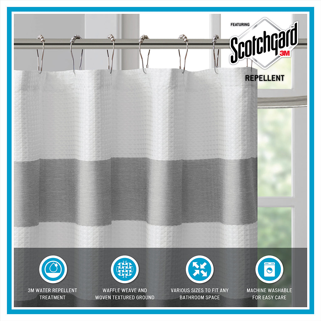 Aqua Polyester Shower Stripe Curtain