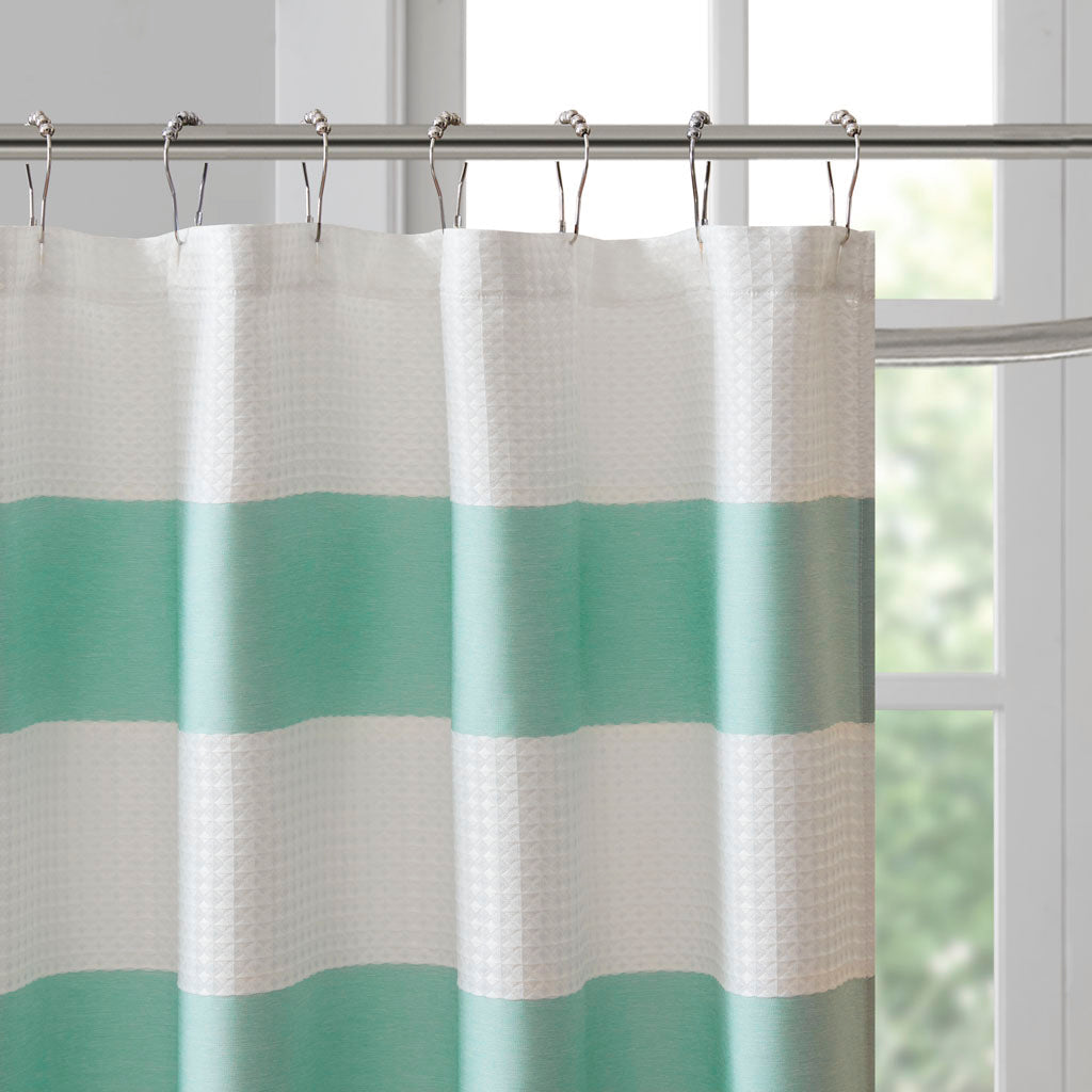 Aqua Polyester Shower Stripe Curtain