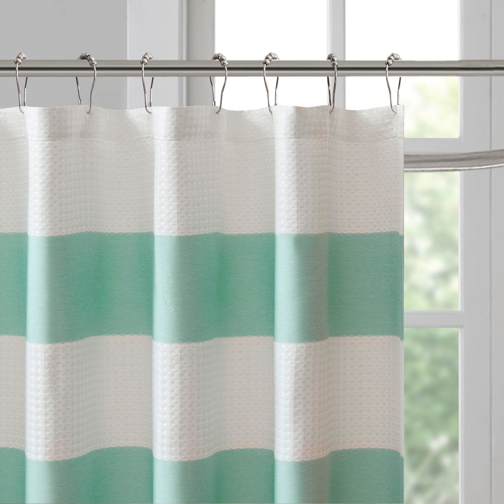 Aqua Polyester Shower Stripe Curtain