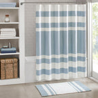Blue Polyester Shower Stripe Curtain