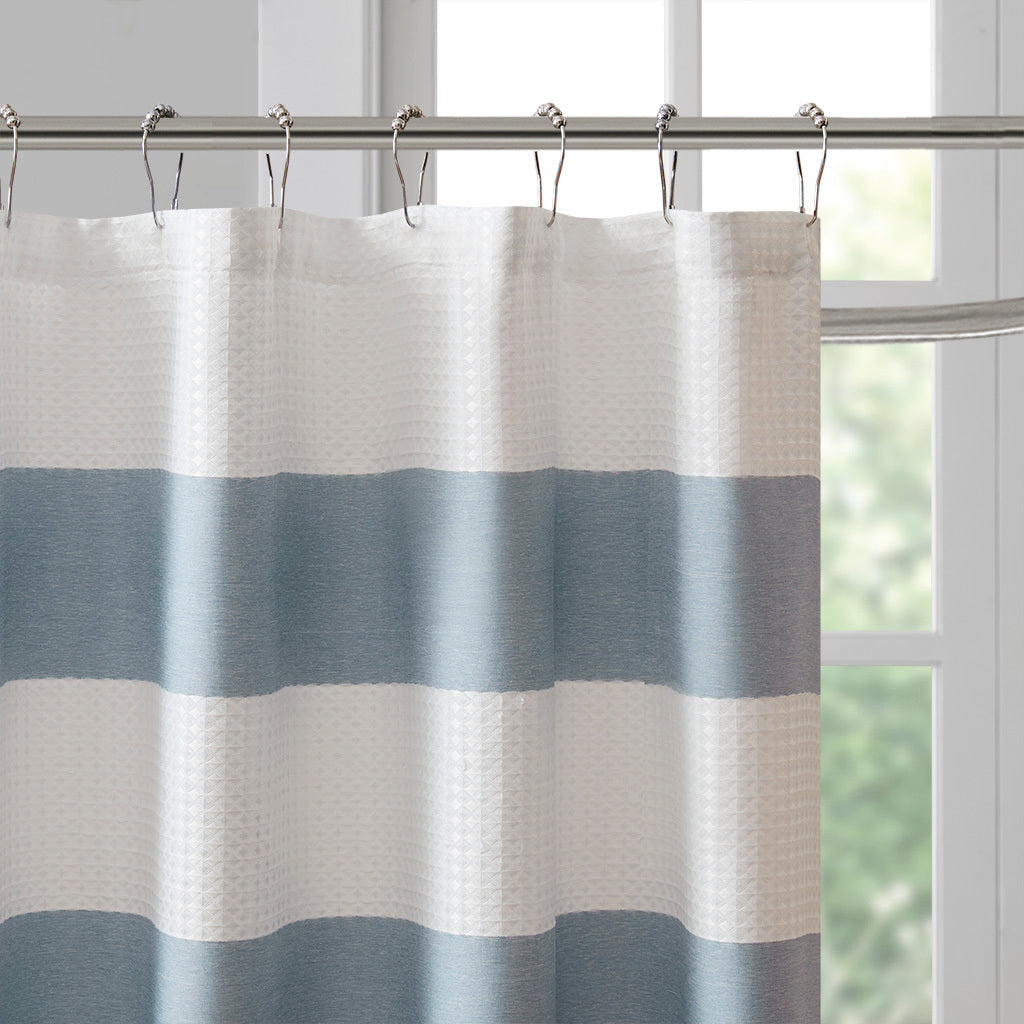 Blue Polyester Shower Stripe Curtain
