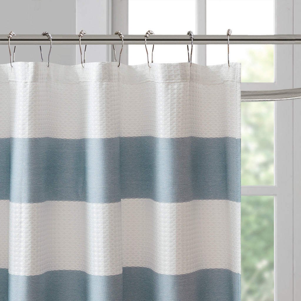 Blue Polyester Shower Stripe Curtain