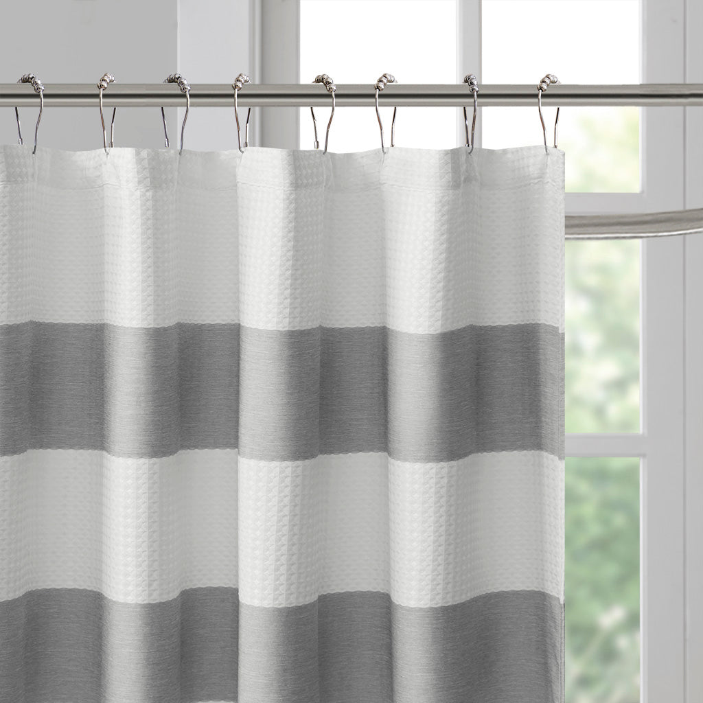 Grey Polyester Shower Stripe Curtain