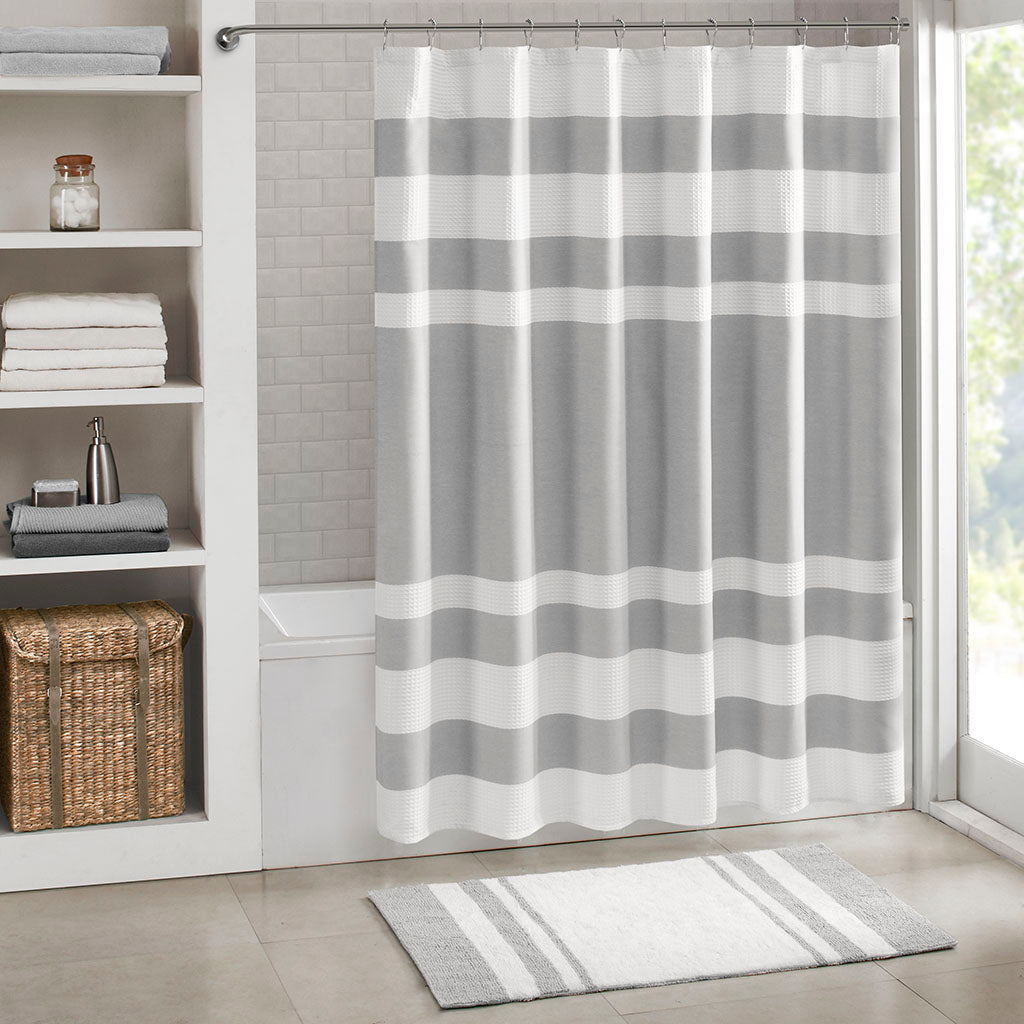 Grey Polyester Shower Stripe Curtain