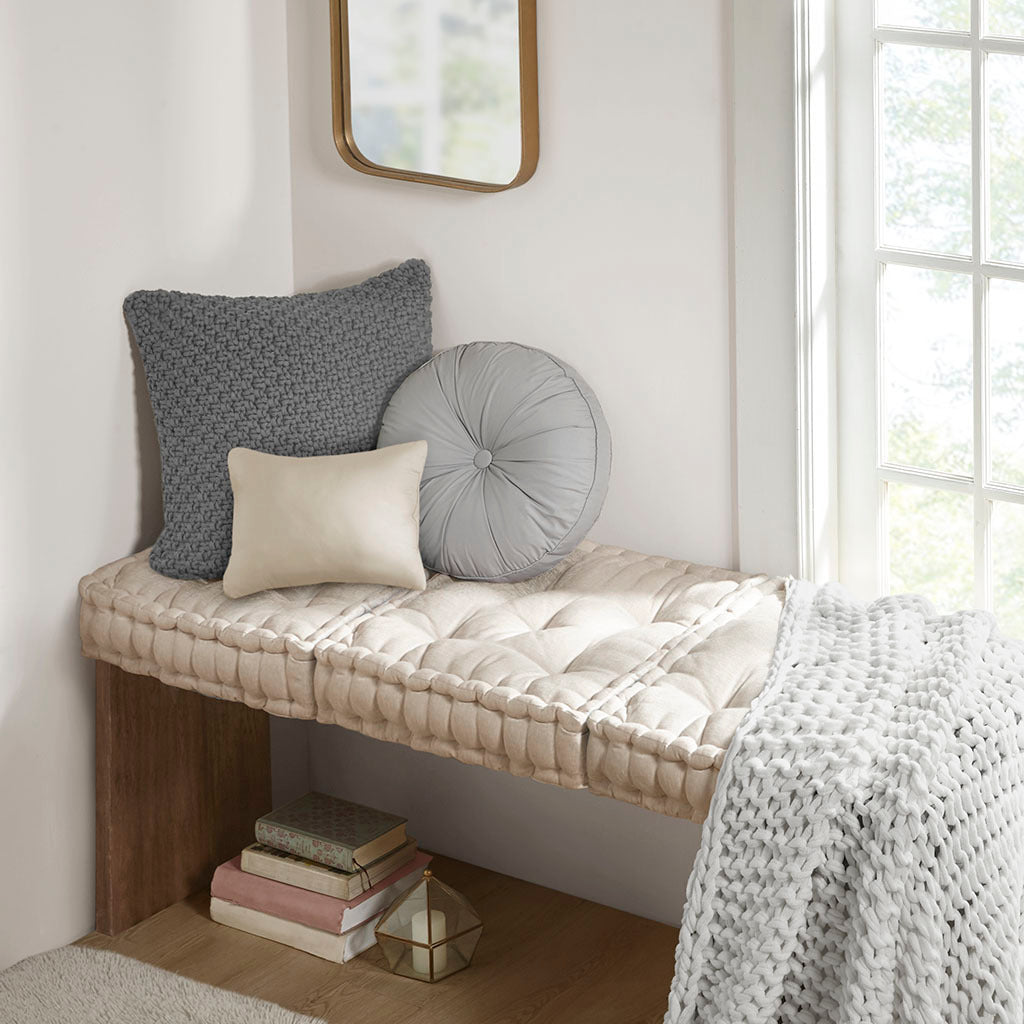 Ivory Chenille Square Floor Cushion Pillow