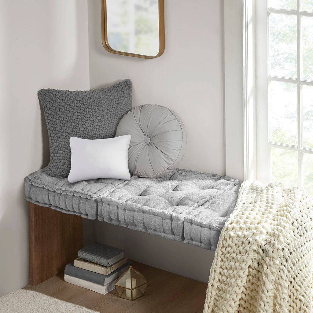 Grey Chenille Square Floor Cushion Pillow