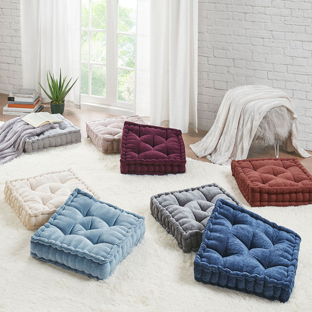 Grey Chenille Square Floor Cushion Pillow
