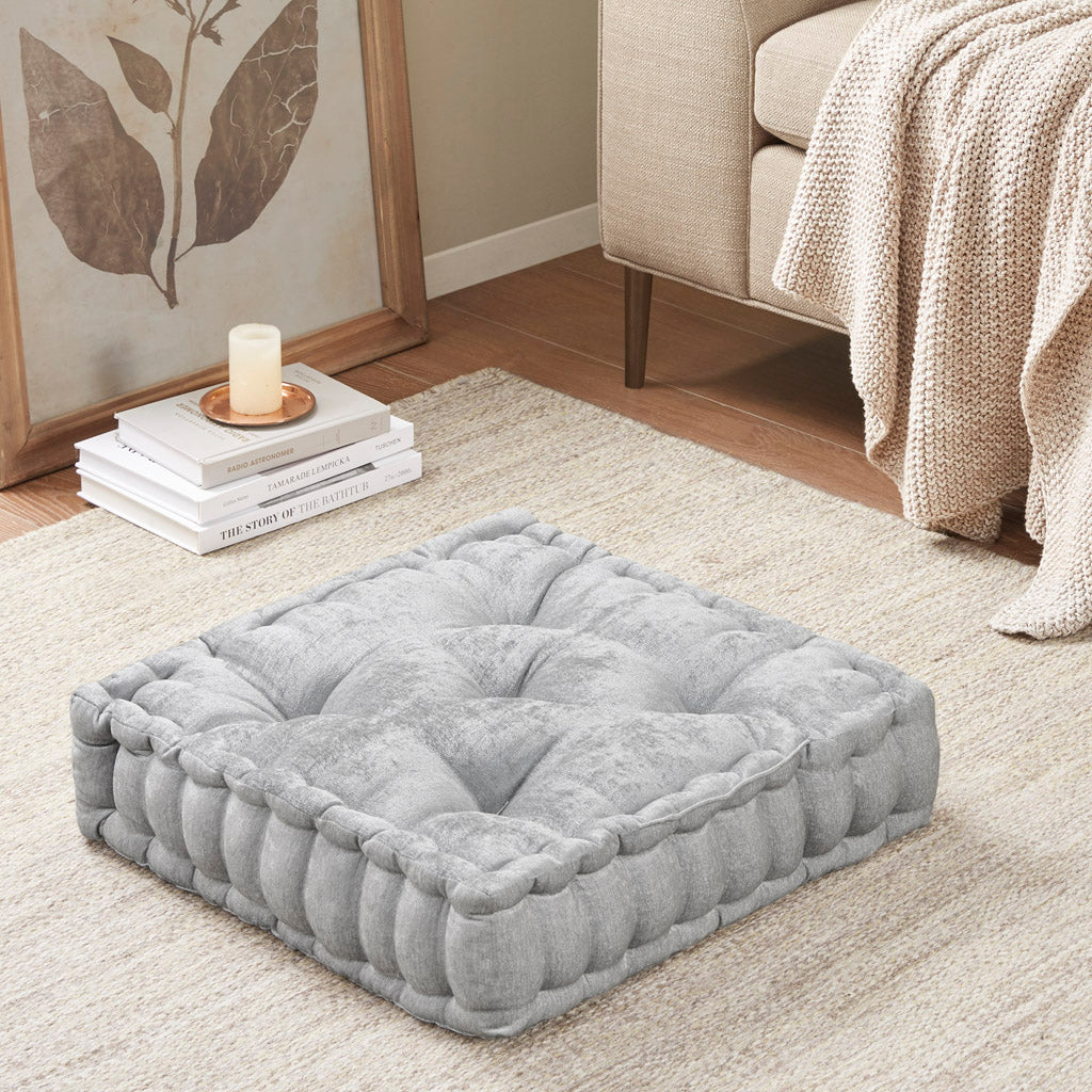 Grey Chenille Square Floor Cushion Pillow