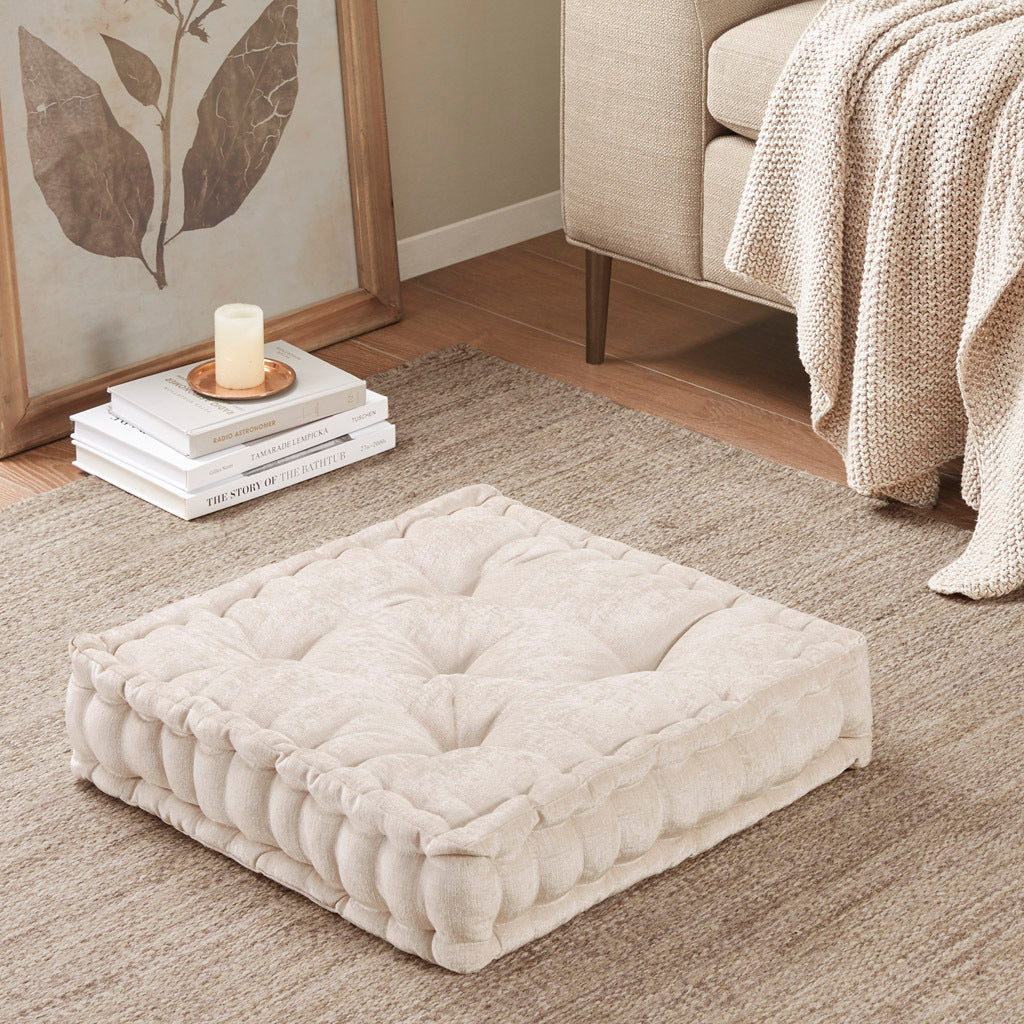 Ivory Chenille Square Floor Cushion Pillow