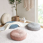 Aqua Chenille Round Floor Cushion Pillow