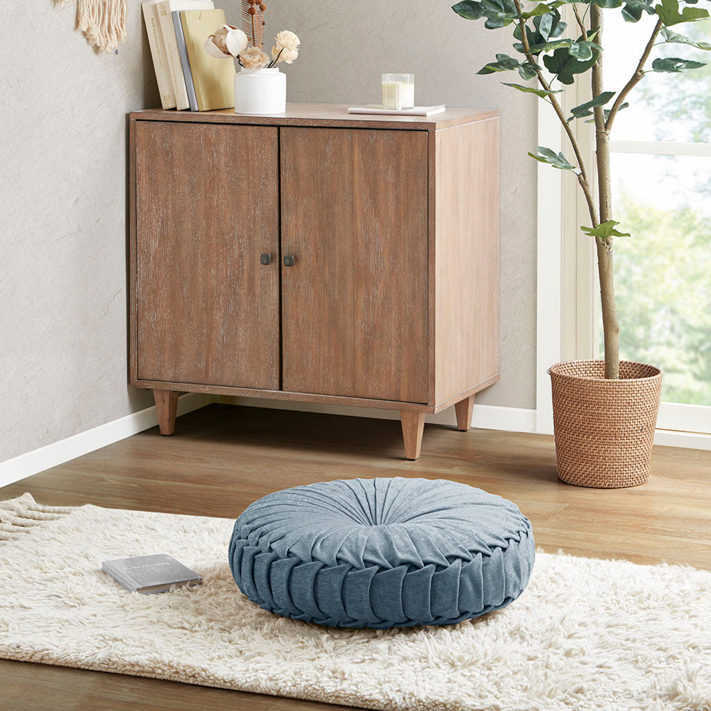 Aqua Chenille Round Floor Cushion Pillow