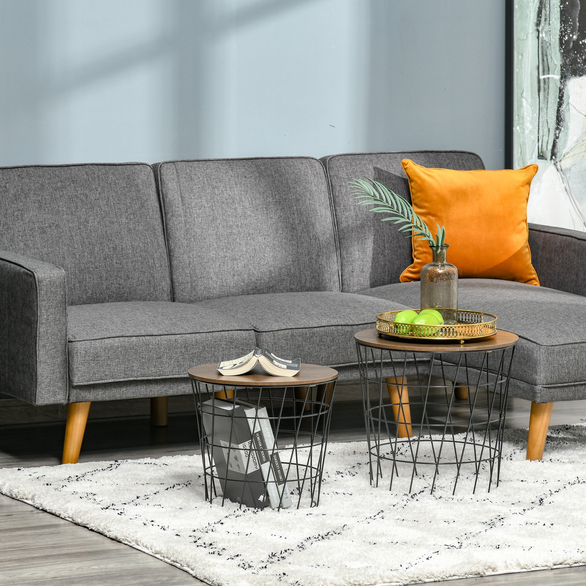 Nesting Side Tables Set with Storage Modern Home Storage