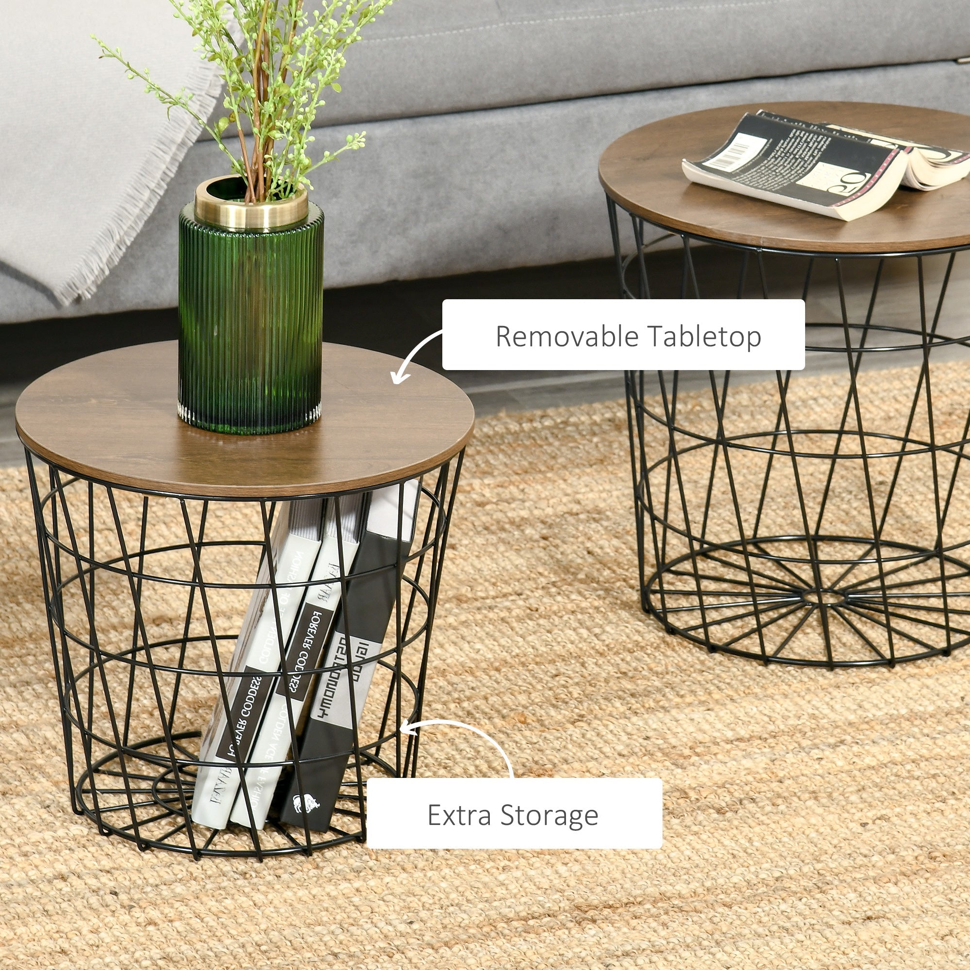 Nesting Side Tables Set with Storage Modern Home Storage