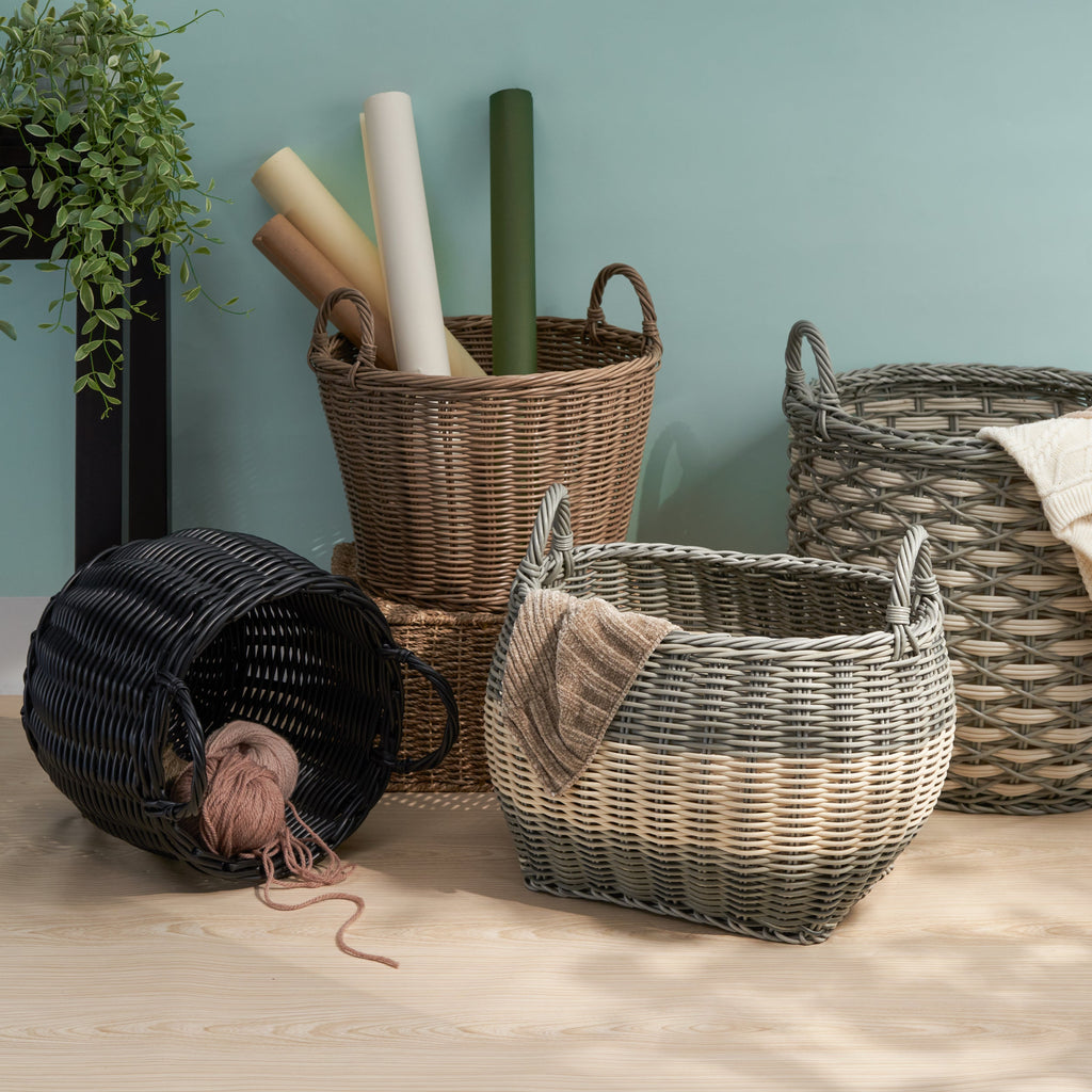 Round Wicker Storage Basket with Handles Modern Home Storage