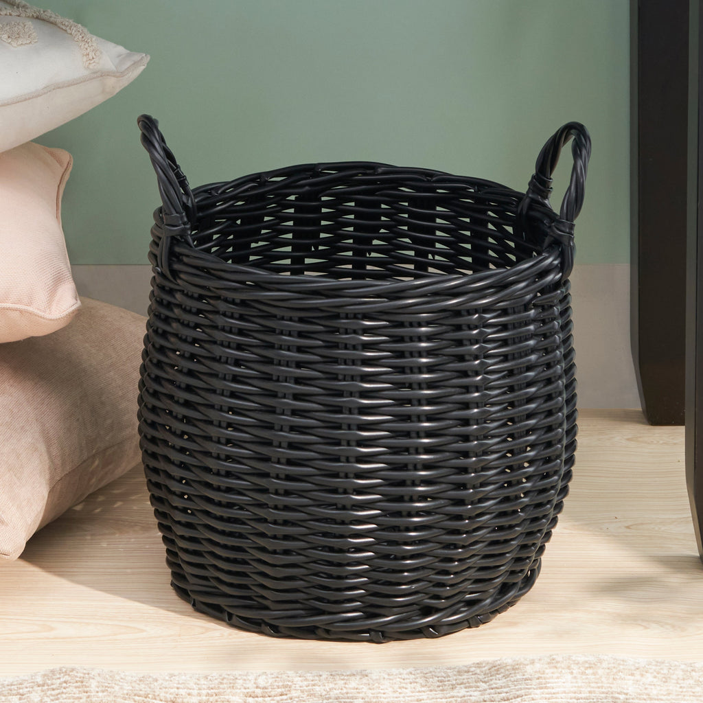 Round Wicker Storage Basket with Handles Modern Home Storage