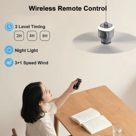 Rechargeable Camping Ceiling Fan with LED Light for Outdoor Garden and Patio Use 12000mAh