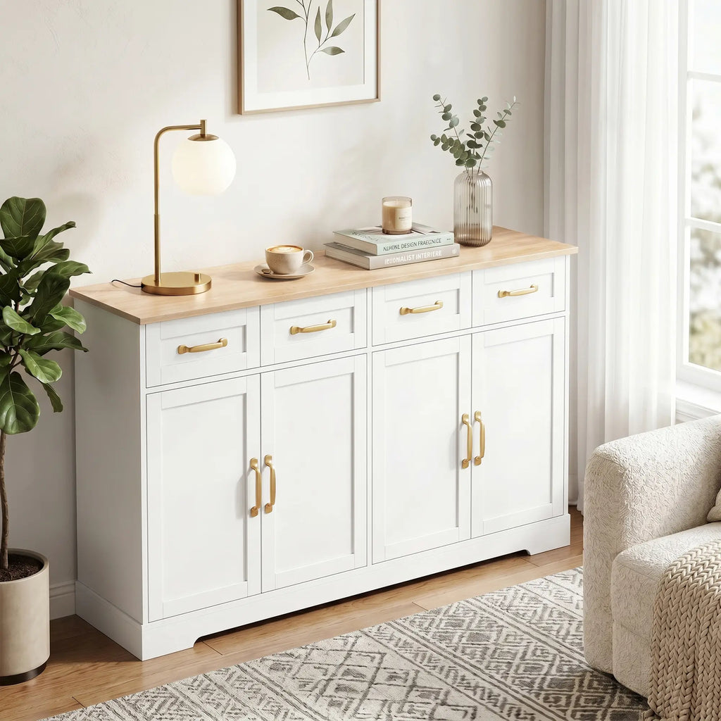 Sideboard Buffet Cabinet with Four Drawers and Adjustable Shelves