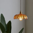 Vintage Flower Pendant Lamp with Coloured Glass Shade