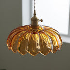 Vintage Flower Pendant Lamp with Coloured Glass Shade
