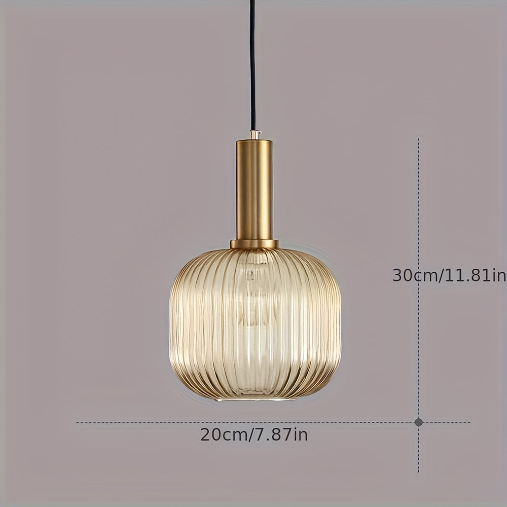 Modern Ribbed Glass Pendant Light with Brass Finish