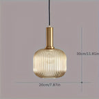 Modern Ribbed Glass Pendant Light with Brass Finish