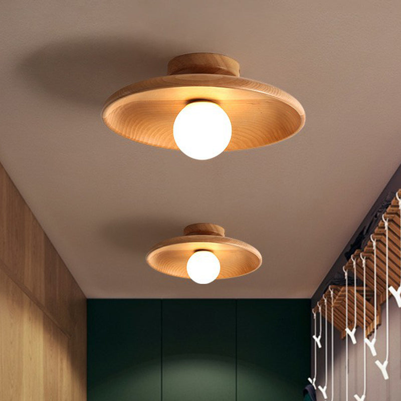 Minimalist Wooden Semi-Flush Mount Ceiling Light