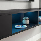 Black Floating Wall-Mounted TV Stand with RGB LED Lights