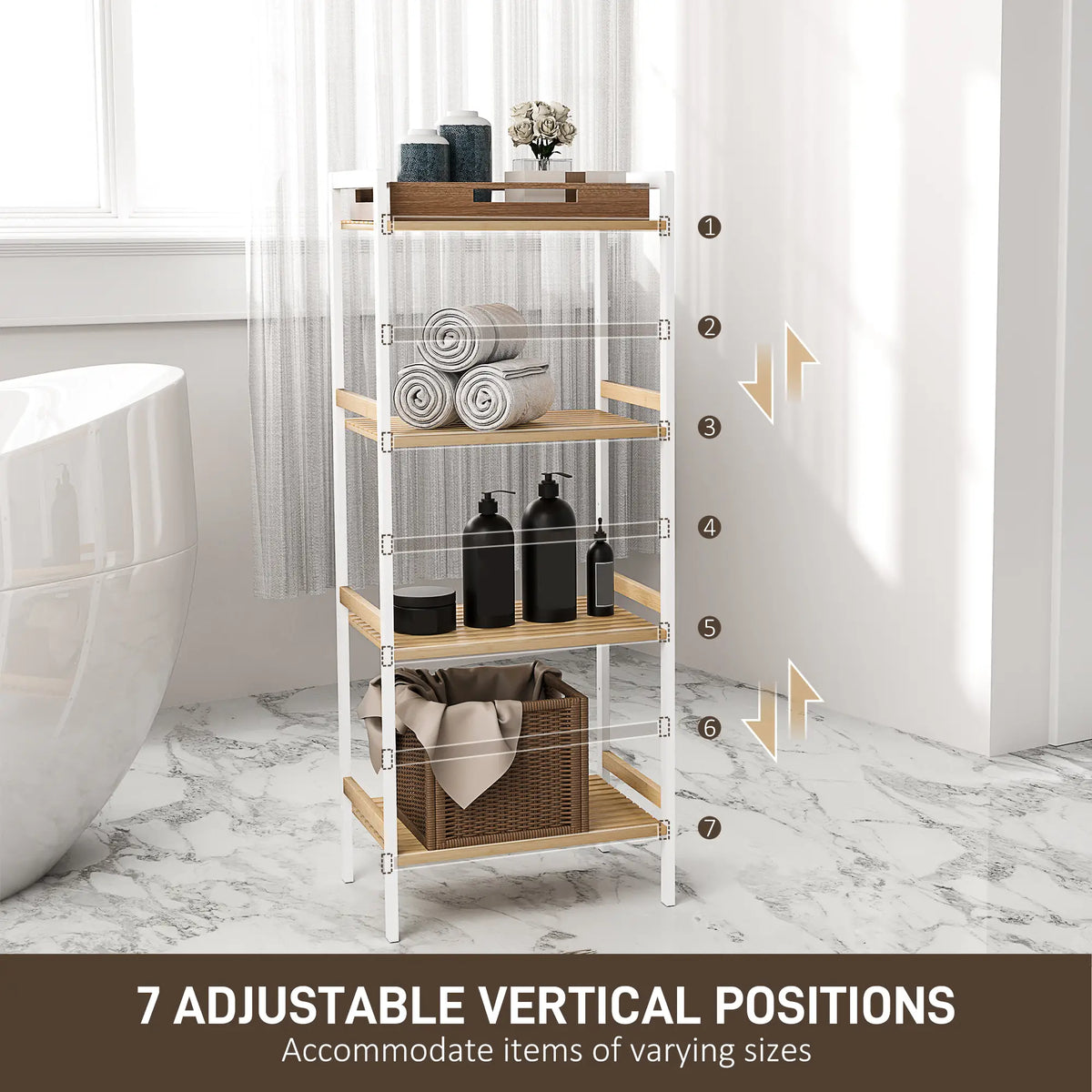 Four-Tier Bamboo Adjustable Storage Shelf Unit Natural