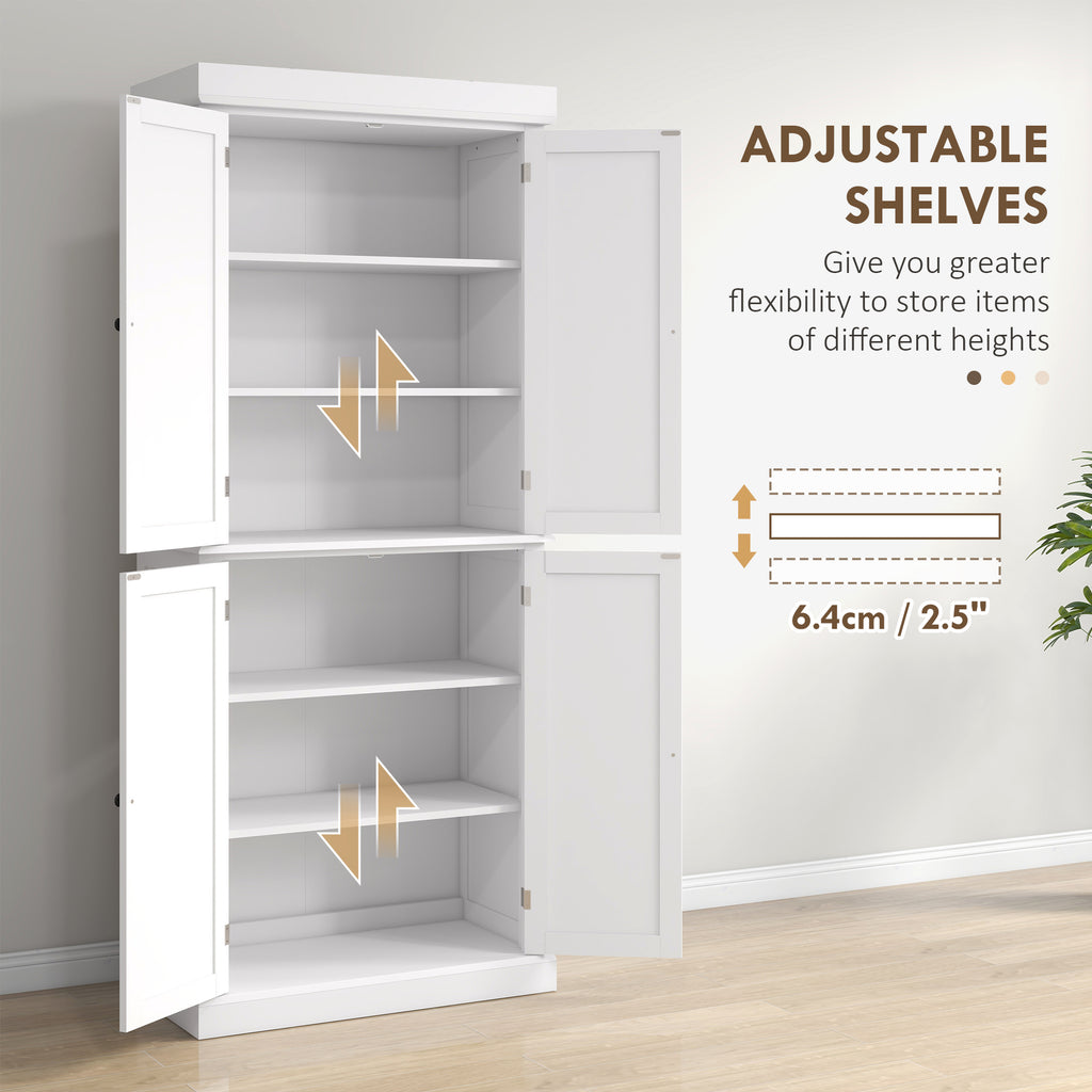 Freestanding Kitchen Cupboard with Six-Tier Adjustable Shelving and Anti-Tip Safety White