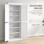 Freestanding Kitchen Cupboard with Six-Tier Adjustable Shelving and Anti-Tip Safety White