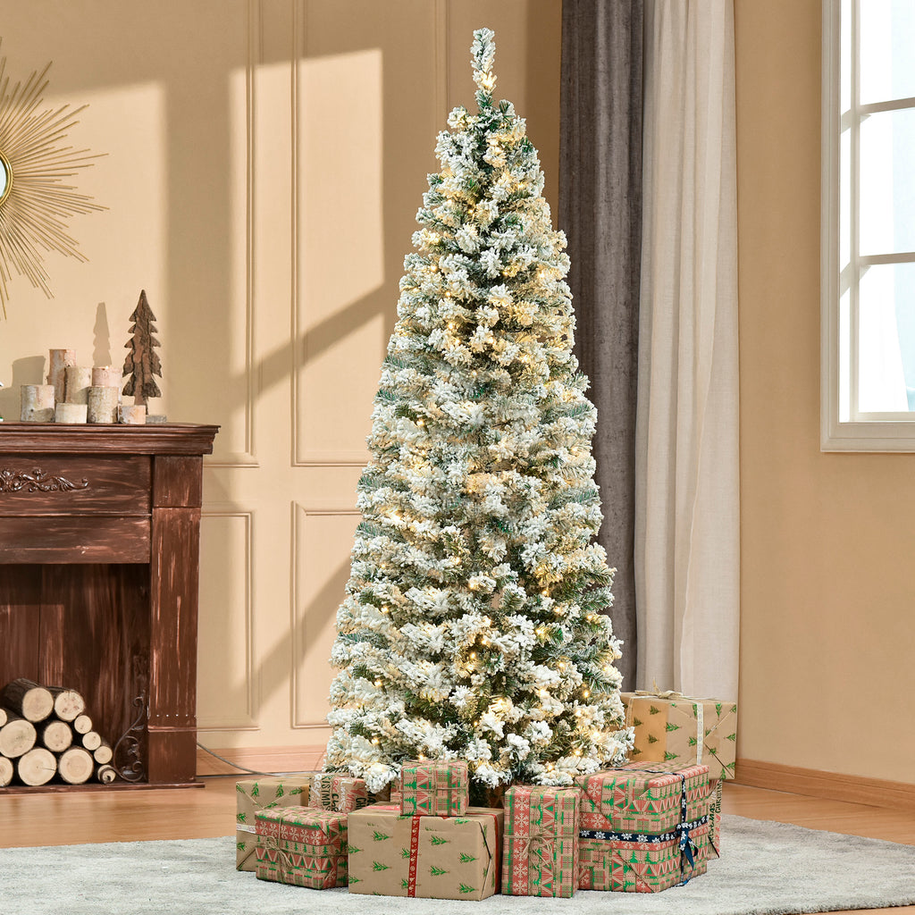6ft Pre-Lit Snow Flocked Christmas Tree with Warm White LED Lights