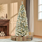 6ft Pre-Lit Snow Flocked Christmas Tree with Warm White LED Lights
