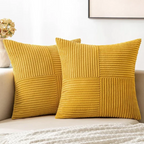 Corduroy Striped Throw Pillow Covers with Cross-Stitch Detail