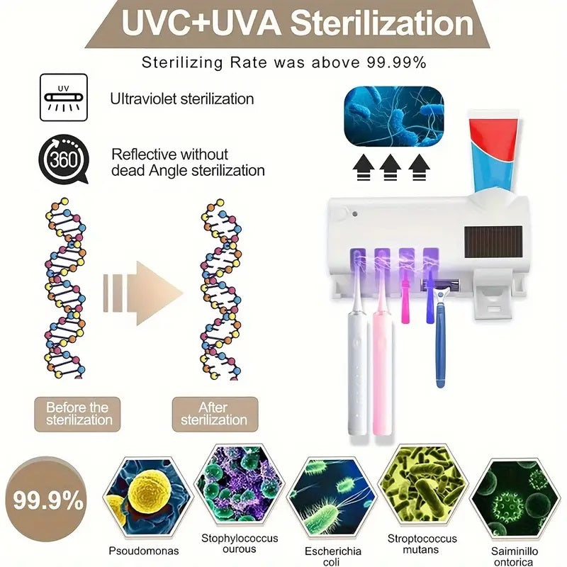 UV Light Toothbrush Holder with Automatic Toothpaste Dispenser