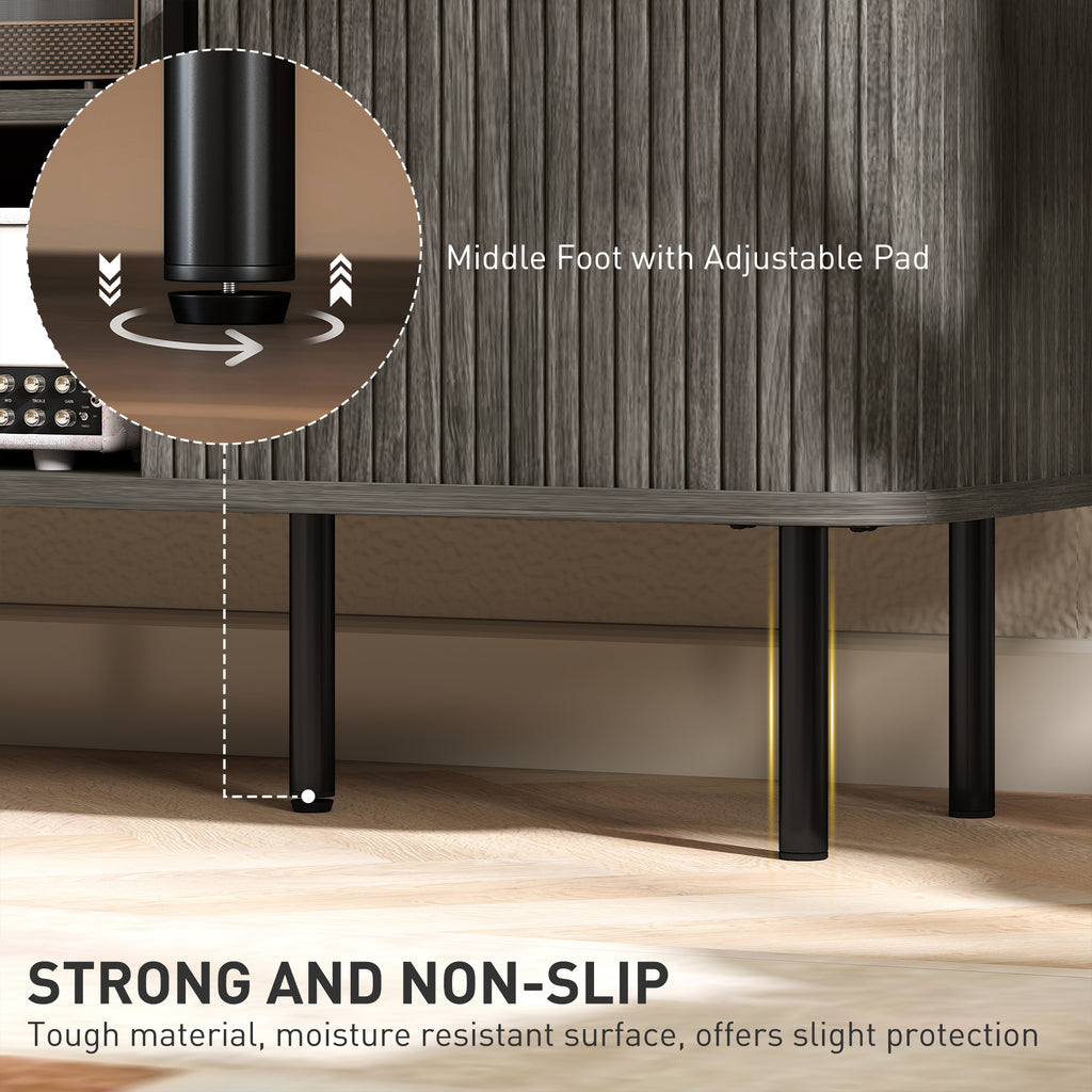 Grey TV Stand Cabinet with Slatted Tambour Doors