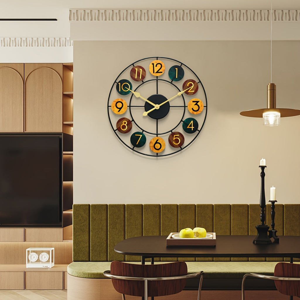 Colourful Retro Metal Wall Clock with Iron Frame