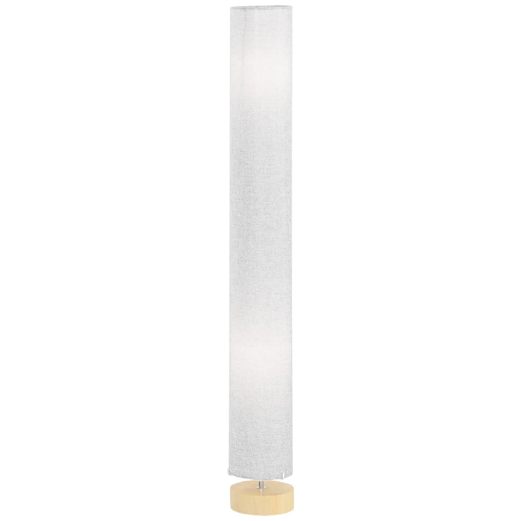 Modern Grey Standing Floor Lamp with Linen Shade and Wooden Base