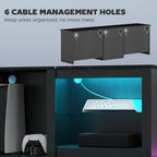 Black TV Stand with RGB LED Lights and Glass Shelves