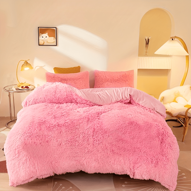 Plush Velvet Bedding Set with Pompom Trim