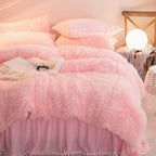 Plush Velvet Bedding Set with Pompom Trim