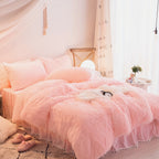 Plush Velvet Bedding Set with Pompom Trim