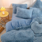 Plush Velvet Bedding Set with Pompom Trim