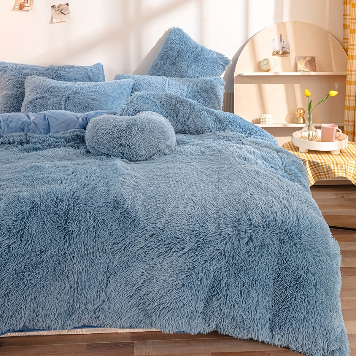 Plush Velvet Bedding Set with Pompom Trim
