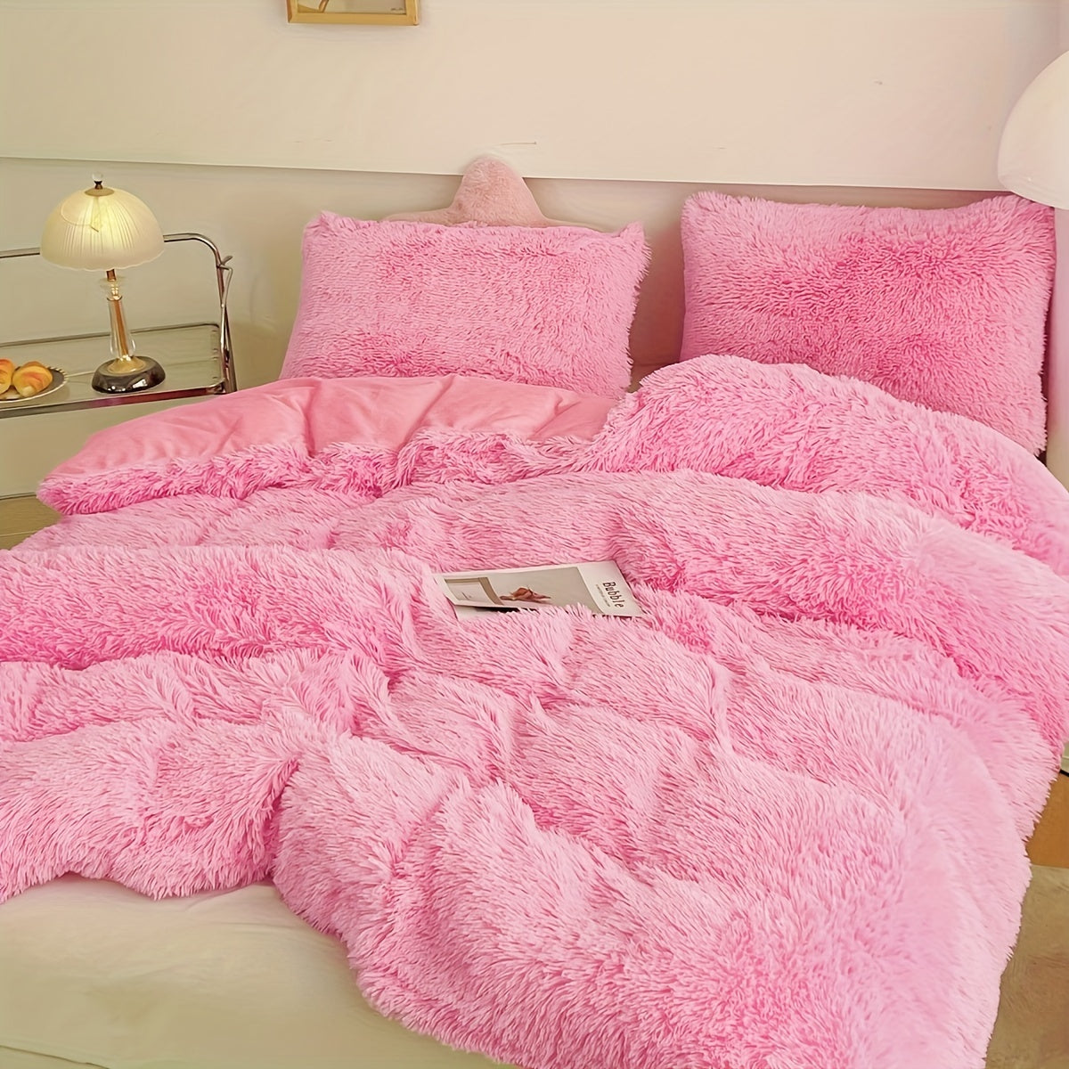 Plush Velvet Bedding Set with Pompom Trim