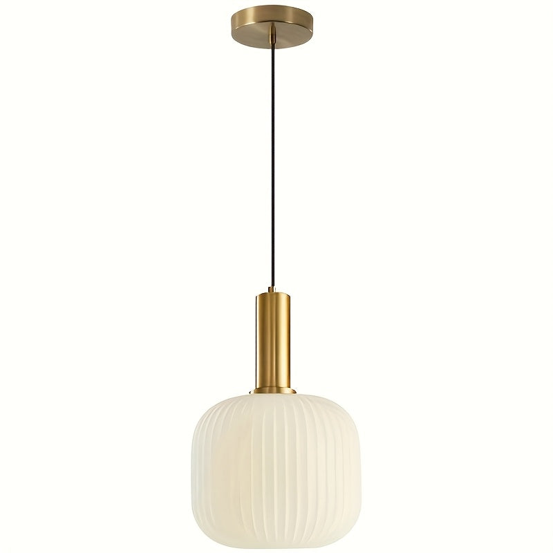 Modern Ribbed Glass Pendant Light with Brass Finish